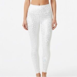 Buffbunny Leggings Shiny White Leopard High Waist Full Length XS